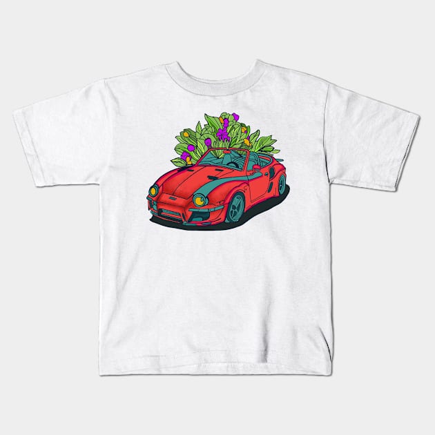 Orange sports retrovintage car Kids T-Shirt by jen28